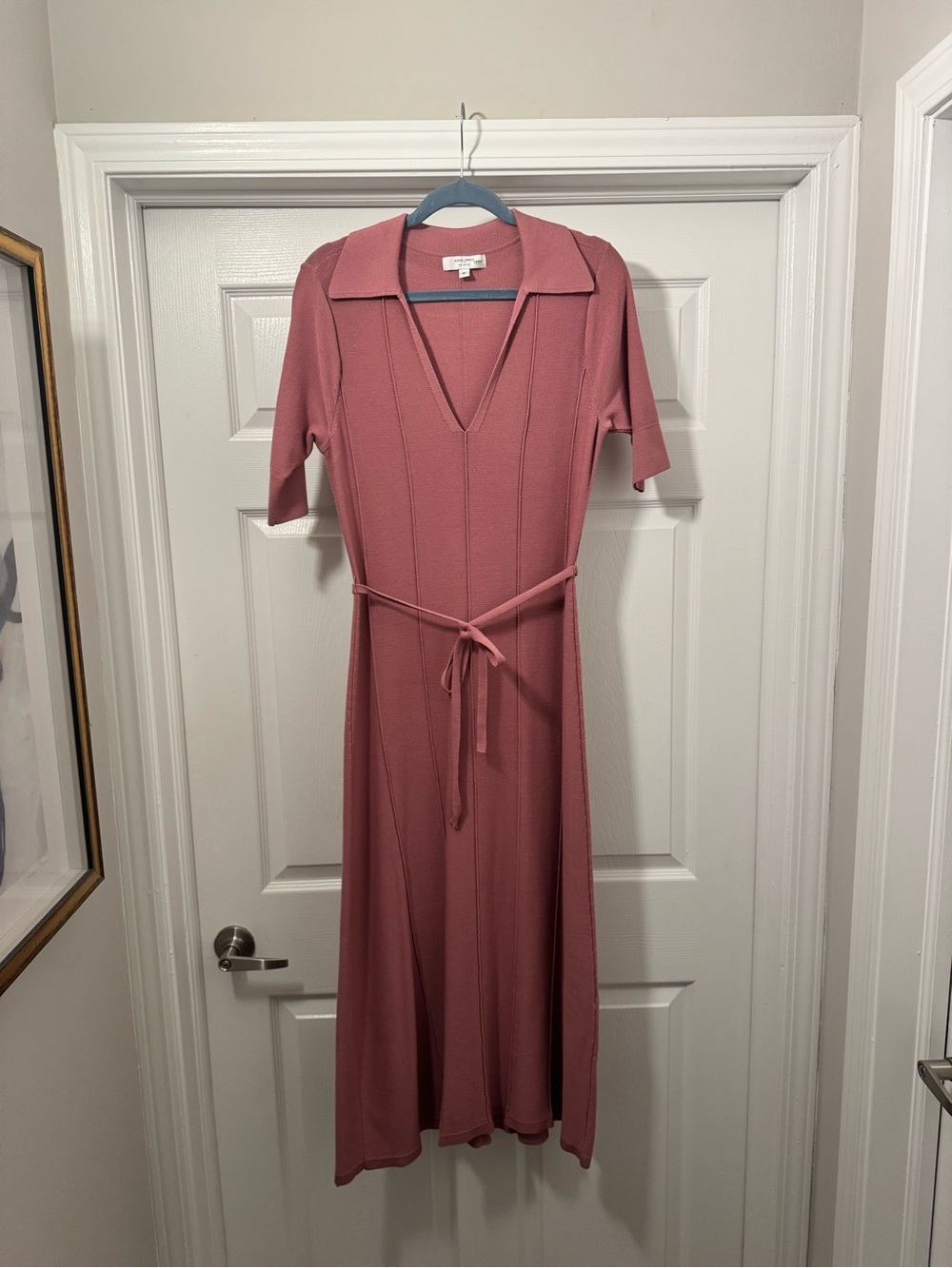 Adam Lippes Rose-Mauve Knit Polo Midi Dress with Self-Tie Waist